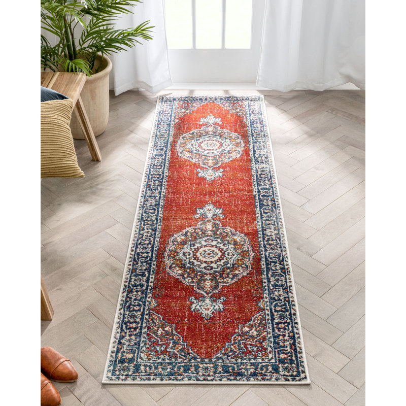 Well Woven Arco Oriental Medallion Pattern Red Blue Distressed Rug Wayfair